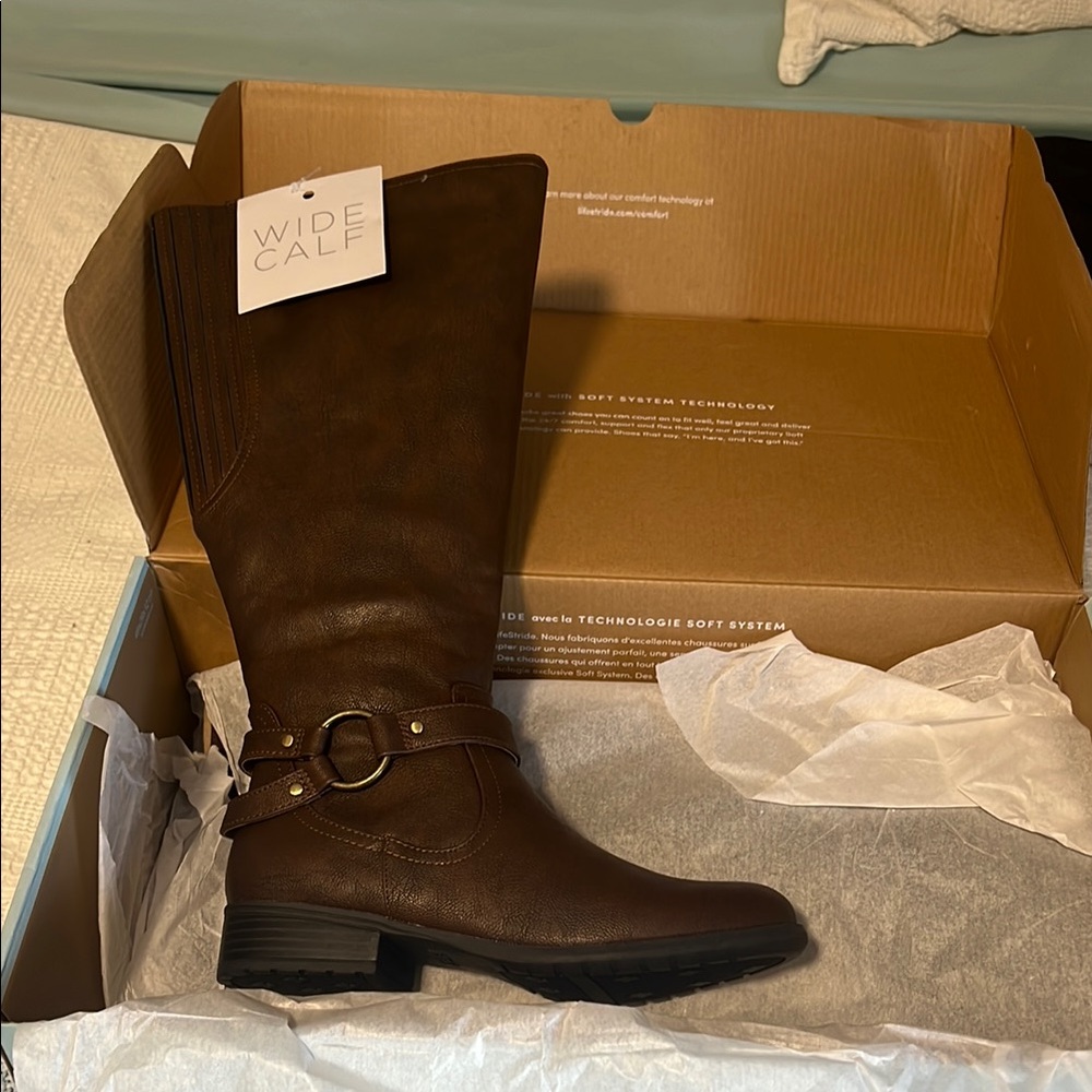 Life Stride Brown Heeled Boots with Decorative Buckle